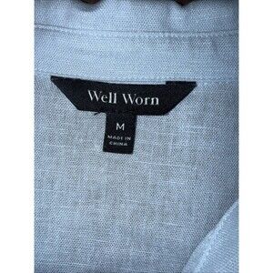 Well Worn Baby Blue Linen Shirt Dress Button Front Short Sleeve Pockets Midi M